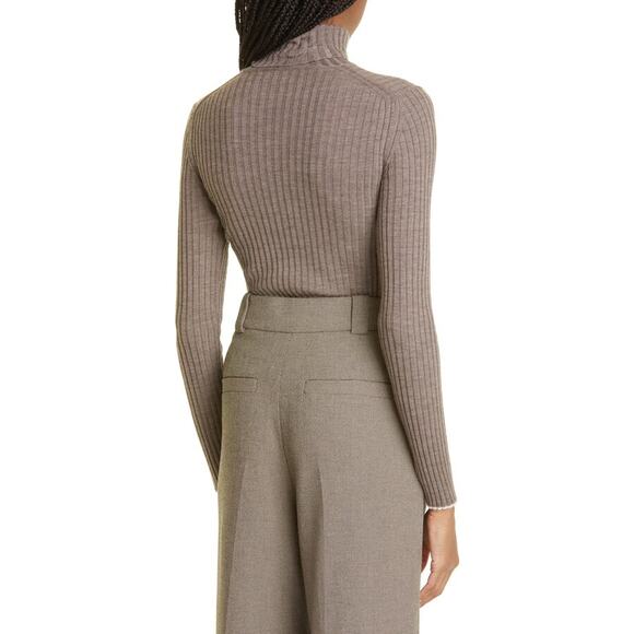 EUC By Malene Birger Reyne Ribbed Merino Wool Turtleneck Taupe Sweater Sz Large - Picture 15 of 16